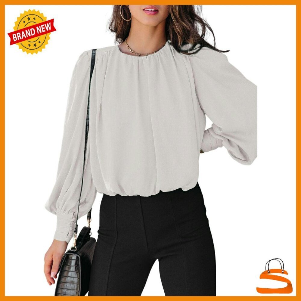 Long Sleeve Blouse Crew Neck Bohemian Work Casual Tunic Top
